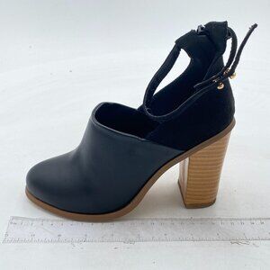 FSJ Black Classic Ankle Strap Ankle Boot Pointed Toe Chunky Heel Pump Dress Shoe